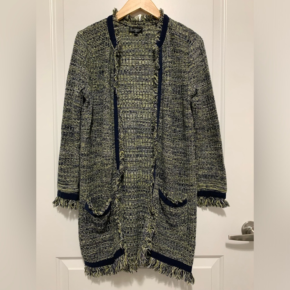 Topshop Blue, Green, and White Long Open Cardigan